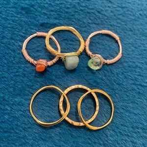 3 custom made rings with gemstones and 3 fashion gold rings
